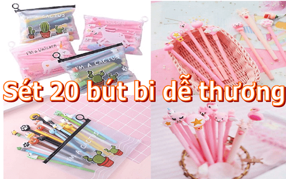 Set 20 Cây bút bi siêu dễ thương - Mẫu mã đẹp mắt giao màu ngẫu nhiên